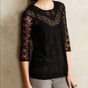 Fleur Wood Lace Tunic Blouse Black Eyelet Small Whimsigoth Dark Academia Fall